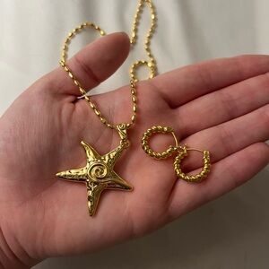 En Route Starfish Necklace and Swirl Hoop Earrings Set